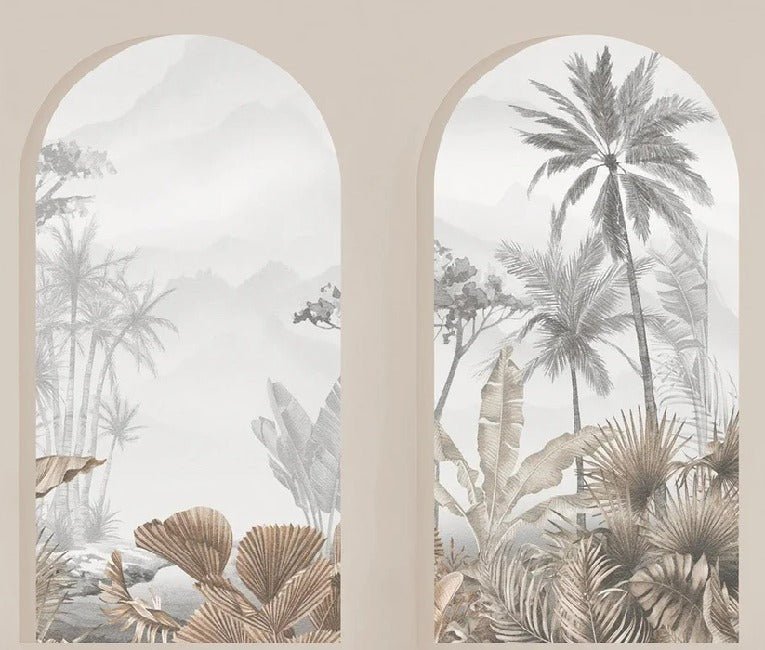 Sepia tropical arches wallpaper