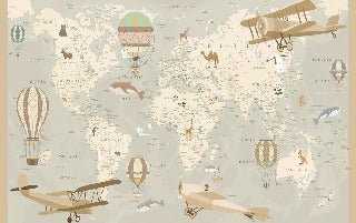 Children's wallpaper world map aviator