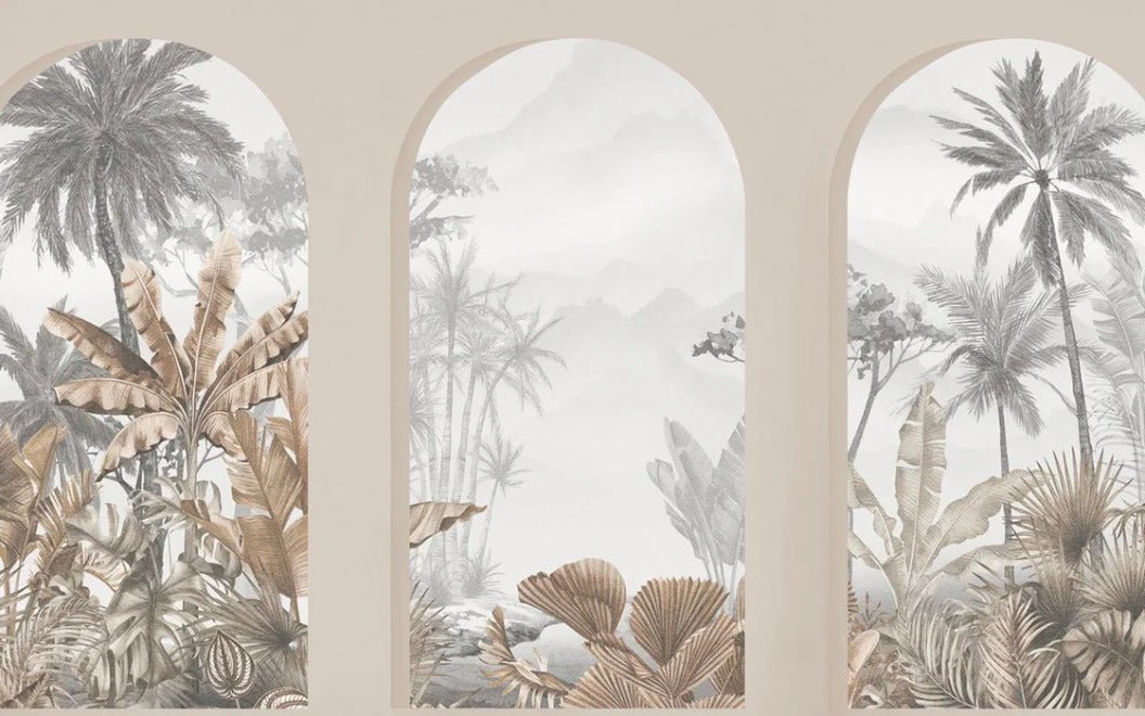 Sepia tropical arches wallpaper