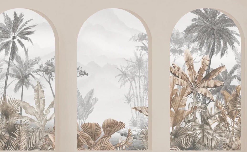 Sepia tropical arches wallpaper
