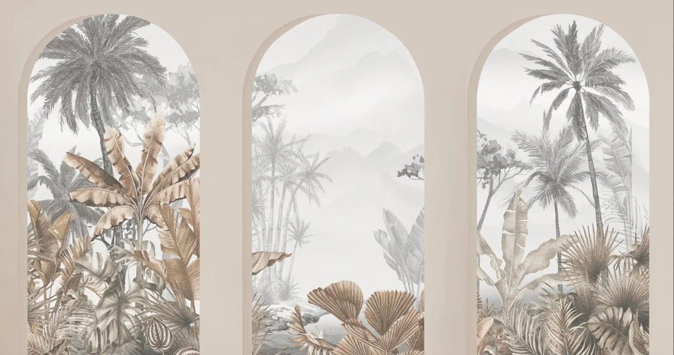 Sepia tropical arches wallpaper