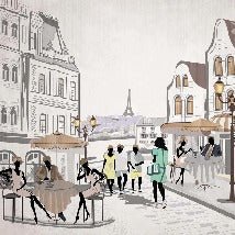 French wallpaper Paris café en terrasse