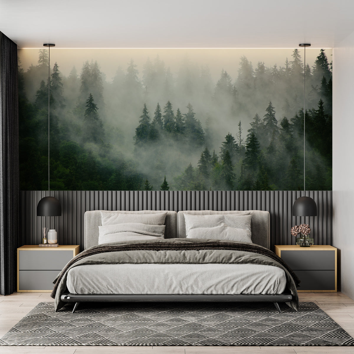 Green misty forest wallpaper