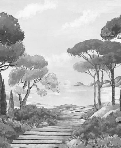 Papier peint balade dans les calanques noir et blanc, XXL, tendance