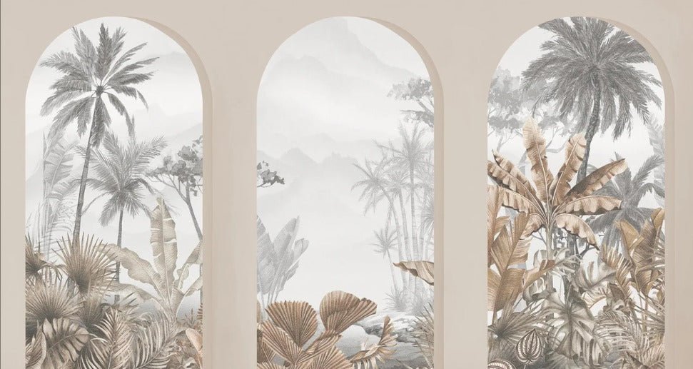 Sepia tropical arches wallpaper