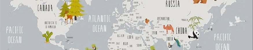 Light gray animal map children's bedroom wallpaper