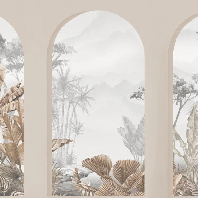 Sepia tropical arches wallpaper