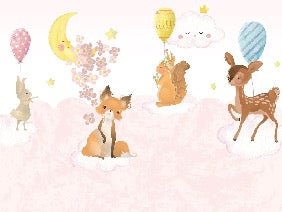 Papier peint chambre bébé animaux rose nuage, XXL, tendance