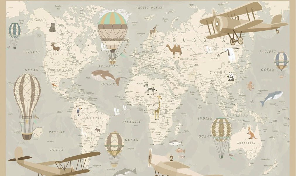 Children's wallpaper world map aviator