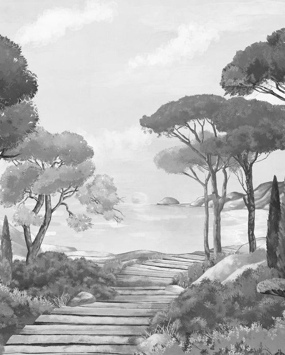 Papier peint balade dans les calanques noir et blanc, XXL, tendance