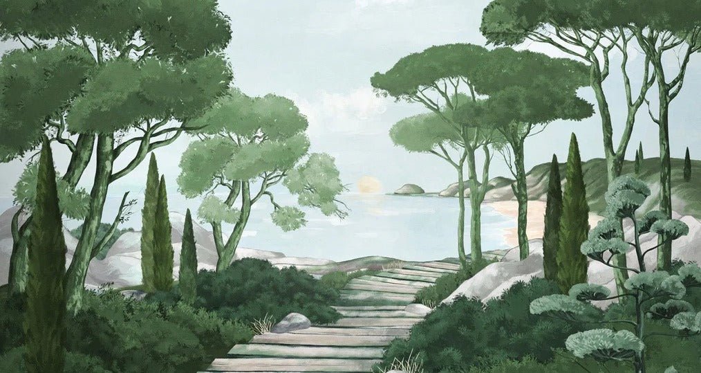 Papier peint balade dans les calanques vert, XXL, tendance