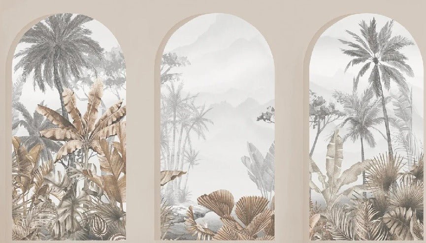 Sepia tropical arches wallpaper