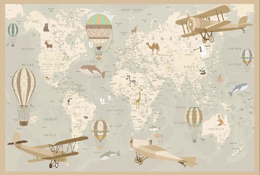 Children's wallpaper map of the world aviator