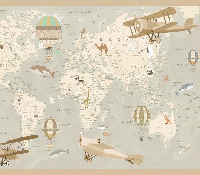 Children's wallpaper map of the world aviator