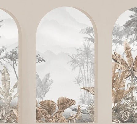 Sepia tropical arches wallpaper
