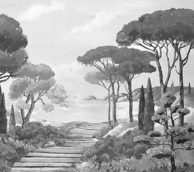 Papier peint balade dans les calanques noir et blanc, XXL, tendance