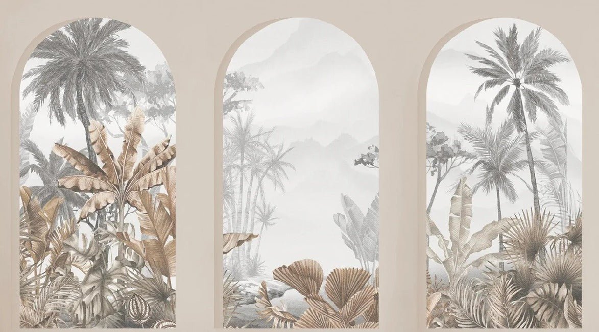 Sepia tropical arches wallpaper