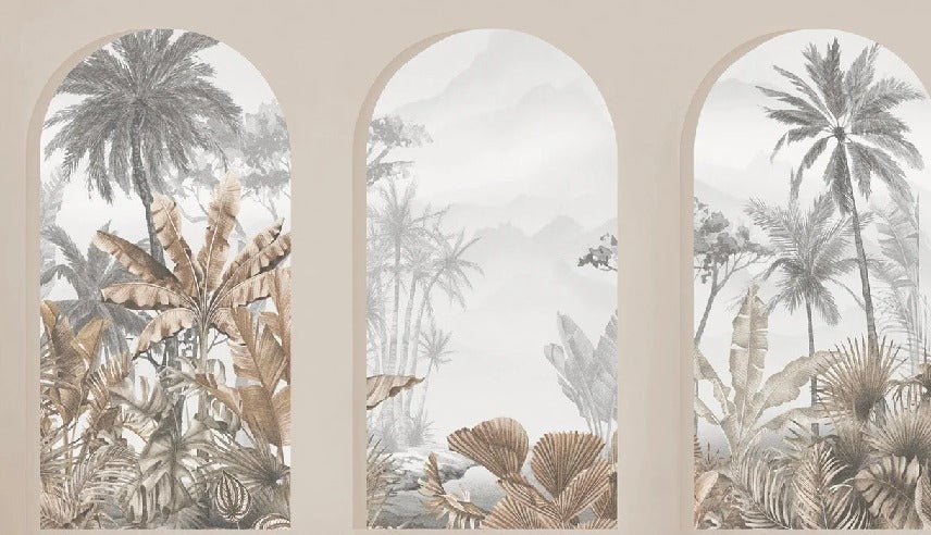 Sepia tropical arches wallpaper