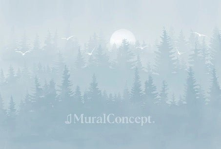 Children's bedroom wallpaper Scandinavian forest moonlight blue