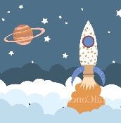Children's bedroom wallpaper rocket universe space