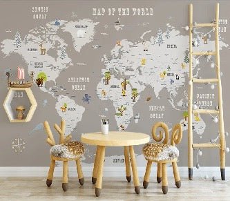 Children's wallpaper World map in taupe