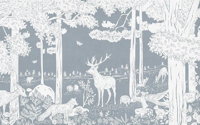 Blue forest animals wallpaper