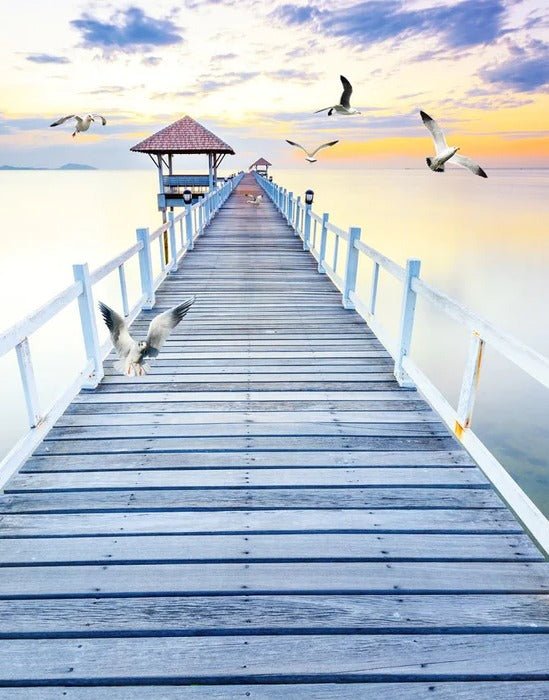 Trompe l'oeil wallpaper Pontoon sea view