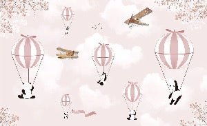 Children's bedroom wallpaper Panda nuage rose