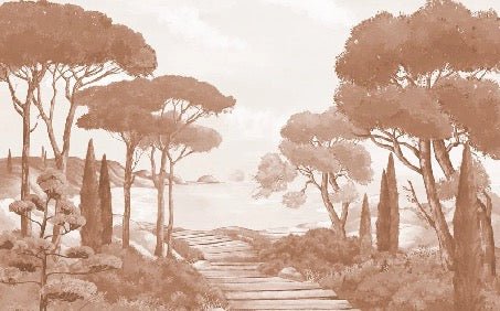 Terracotta coastal wallpaper