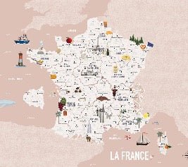 Children's wallpaper carte France rosé