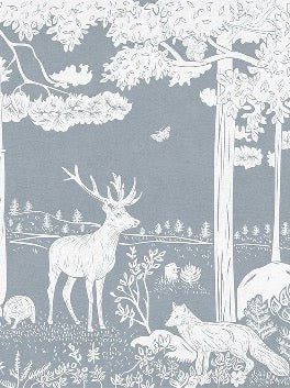Blue woodland animals wallpaper