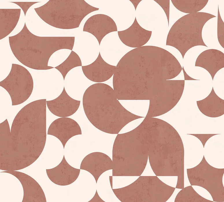 Retro Panoramic Wallpaper Graphic Design Terracotta - H279cm x W309cm - Vinyl Material