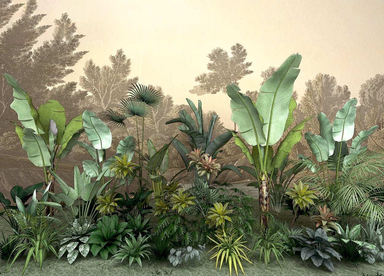 Papier peint restaurant jungle tendance indonésia, mural concept, tendance