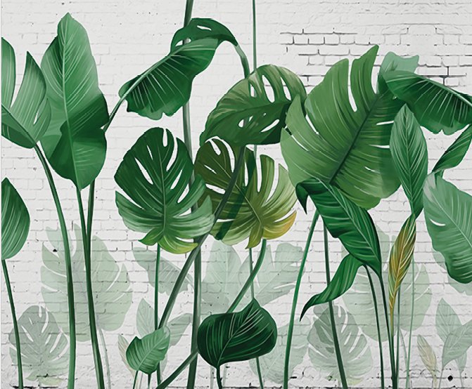 Vintage banana leaf wallpaper L245cm x H203cm