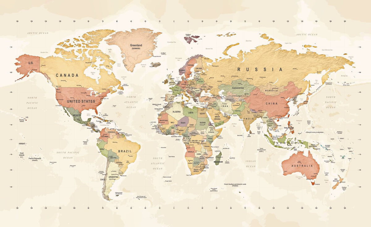 Panoramic wallpaper world map exploration L130cm x H80cm