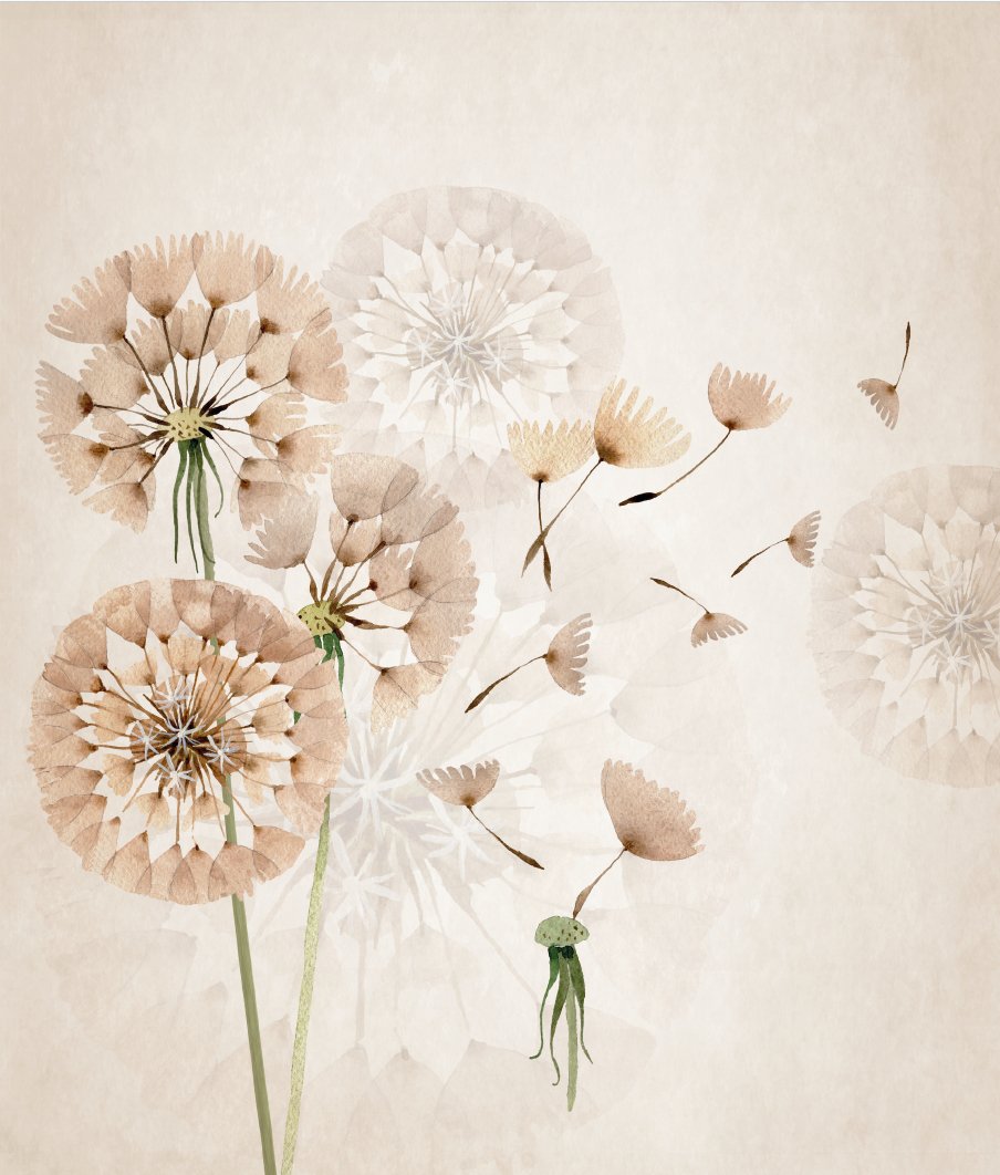 Dandelion flower bathroom wallpaper L100cm x H119cm
