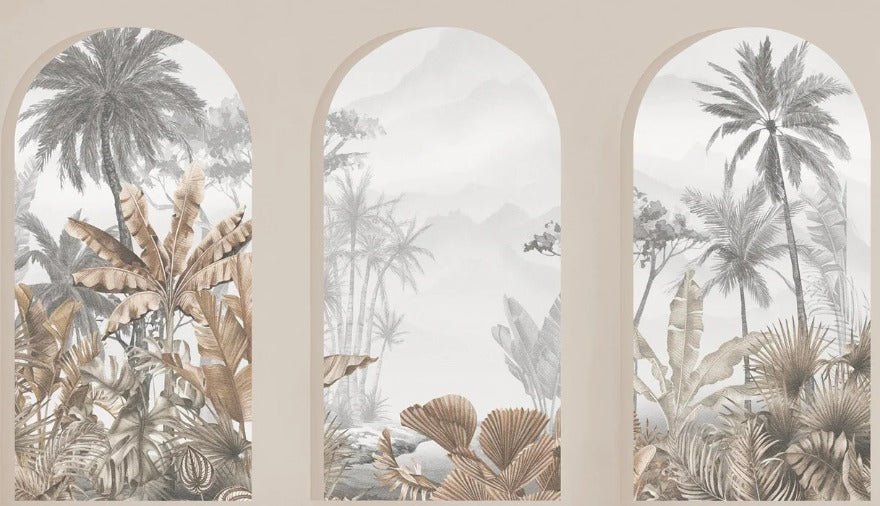 Sepia tropical arches wallpaper