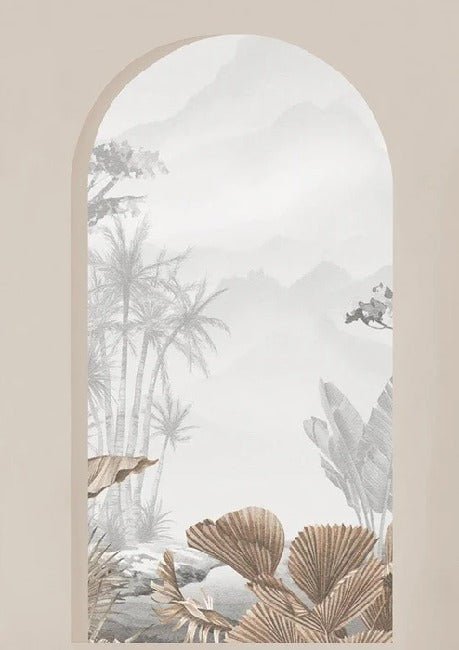 Sepia tropical arches wallpaper