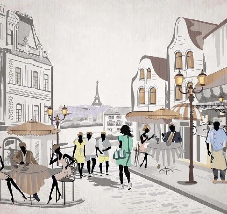 French wallpaper Paris café en terrasse