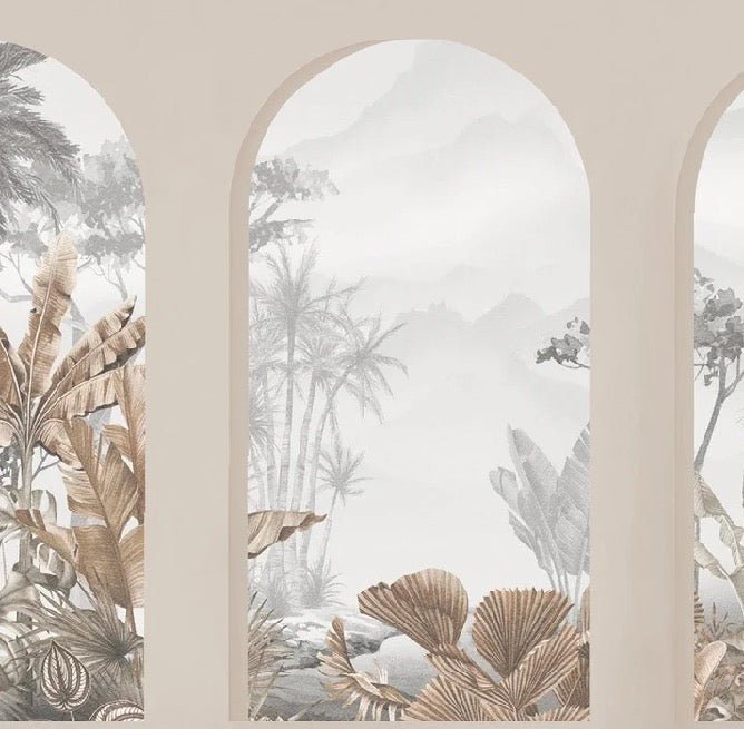 Sepia tropical arches wallpaper