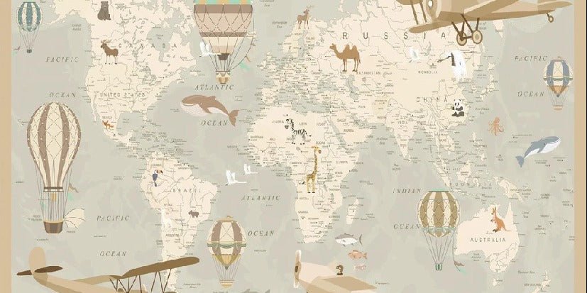 Children's wallpaper map of the world aviator