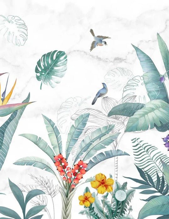 Vegetal & Bird toilet wallpaper