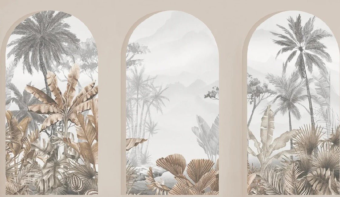 Sepia tropical arches wallpaper