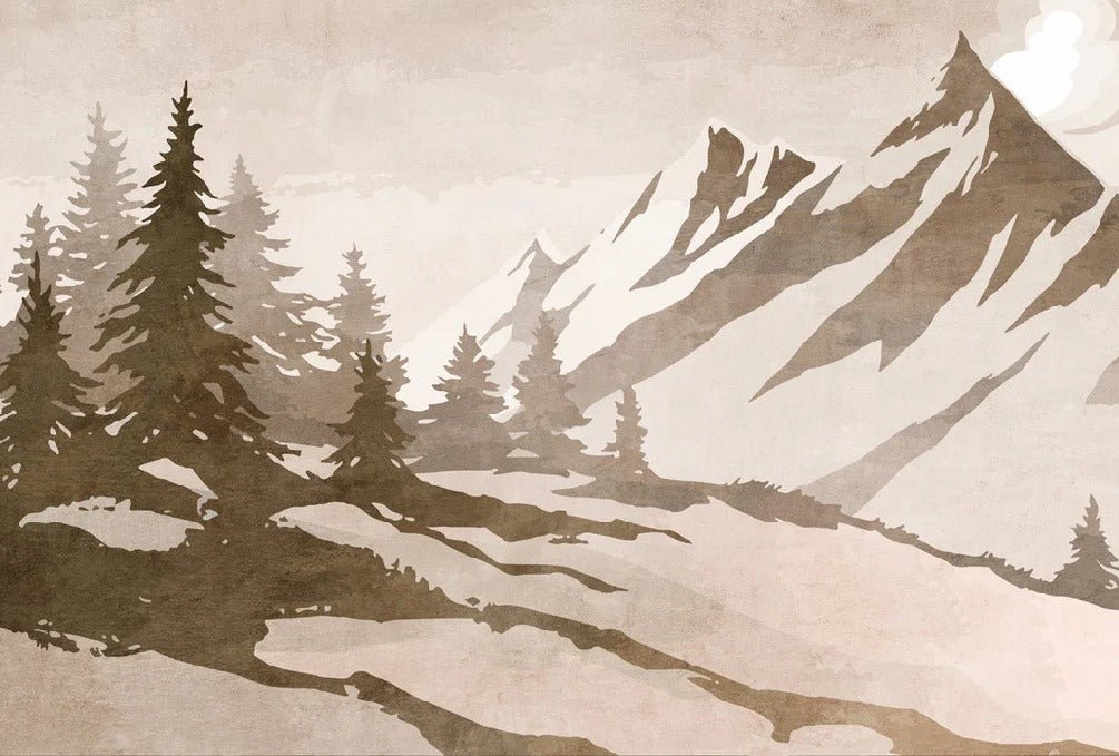 Sepia vintage fir tree and mountain wallpaper