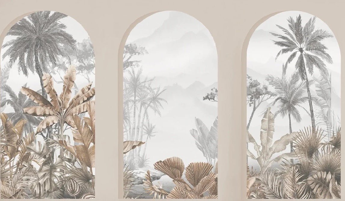 Sepia tropical arches wallpaper