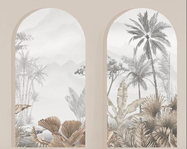 Sepia tropical arches wallpaper