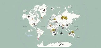 Papier peint Carte du monde en Francais enfant vert, XXL, tendance