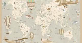 Children's wallpaper map of the world aviator