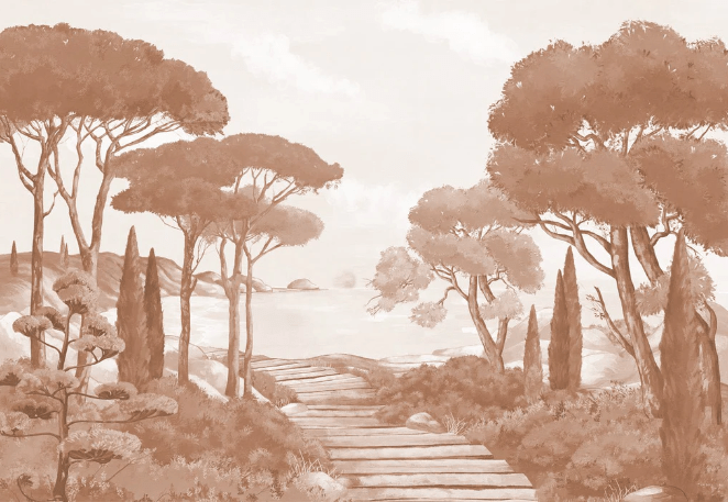 Terracotta coastal wallpaper