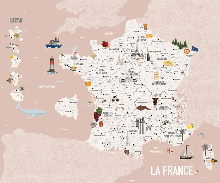 Pink French map children's wallpaper